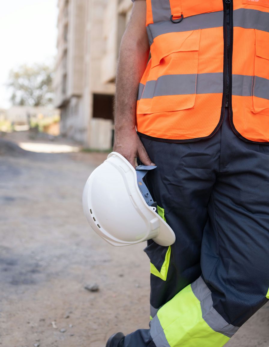 Builder with hard hat